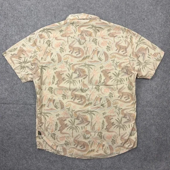 Howler Bros Shirt Mens Medium Tan Crocodile Tropical Short Sleeve Button Down - Picture 9 of 13